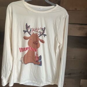 SHEIN Cream Reindeer Pajama Set Womens Medium